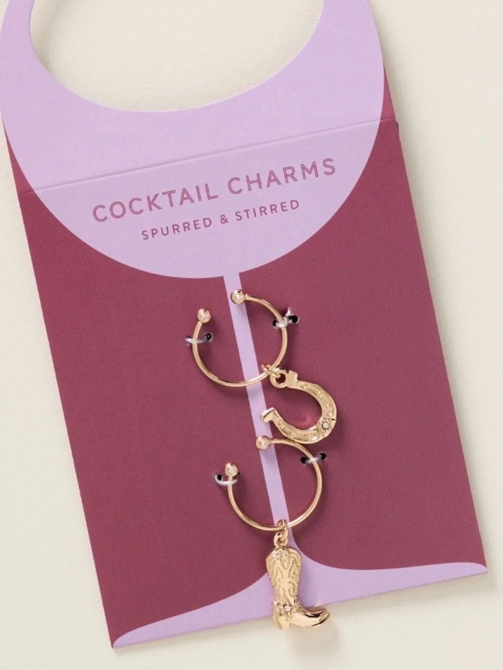 Anthropologie Spurred & Stirred Western Cocktail Charms Gold Boot Horseshoe